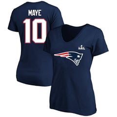 Drake Maye  Women's Super Bowl LX Patch Plus Size Name & Number V-Neck T-Shirt - New England Patriots T-shirts