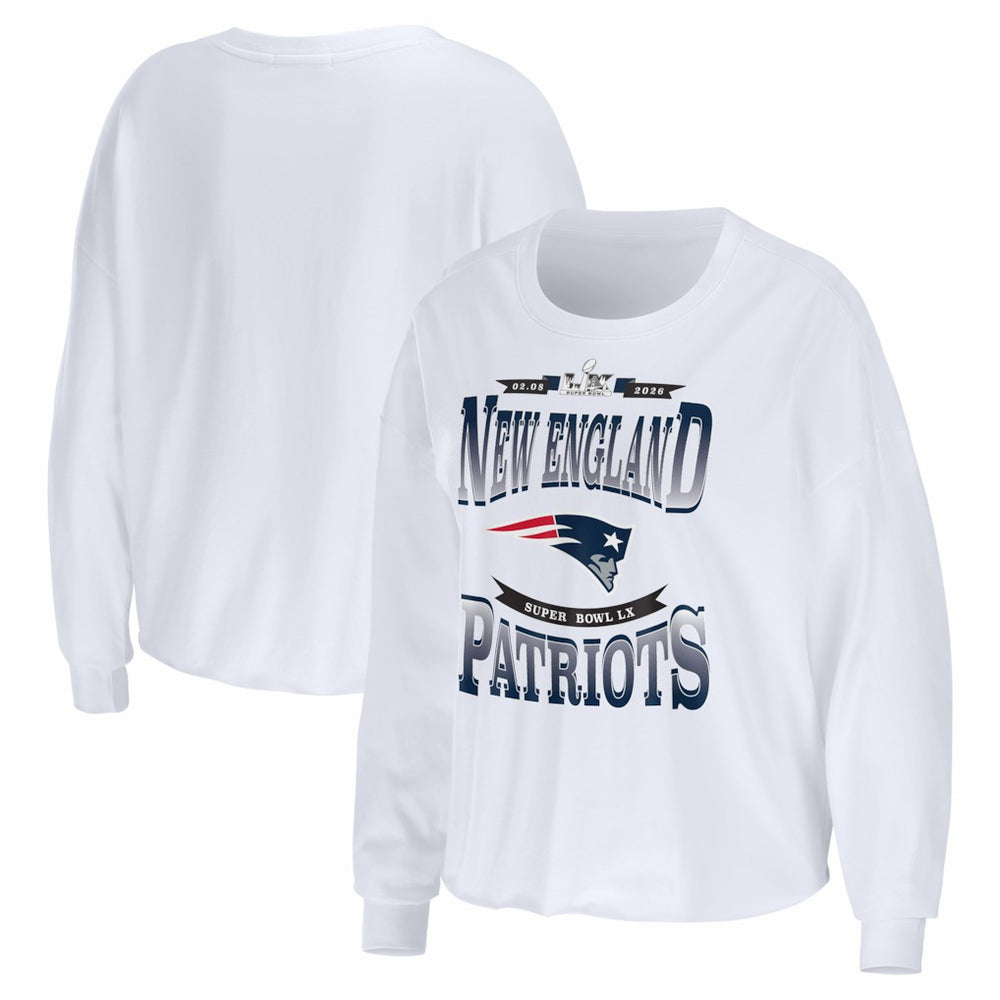 WEAR by Erin Andrews Women's Super Bowl LX Cropped Long Sleeve T-Shirt - New England Patriots T-shirts