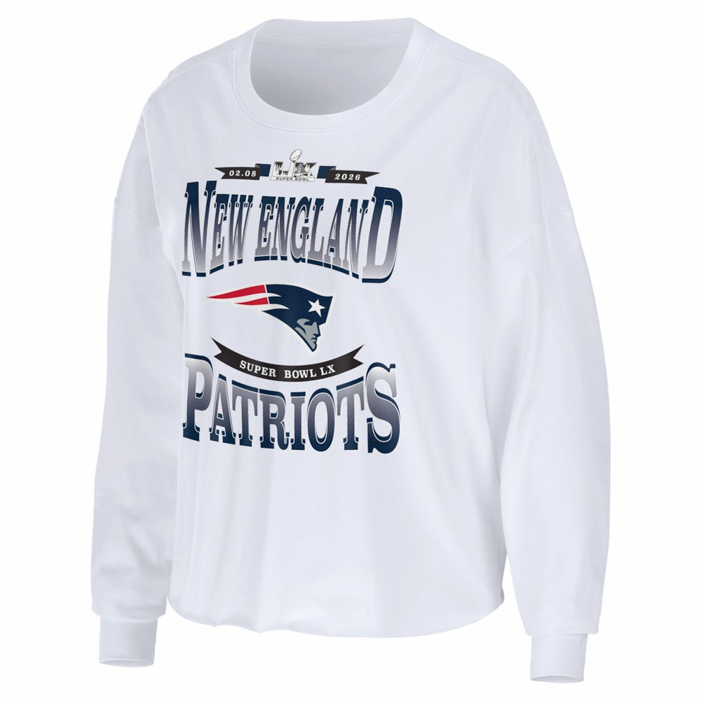WEAR by Erin Andrews Women's Super Bowl LX Cropped Long Sleeve T-Shirt - New England Patriots T-shirts