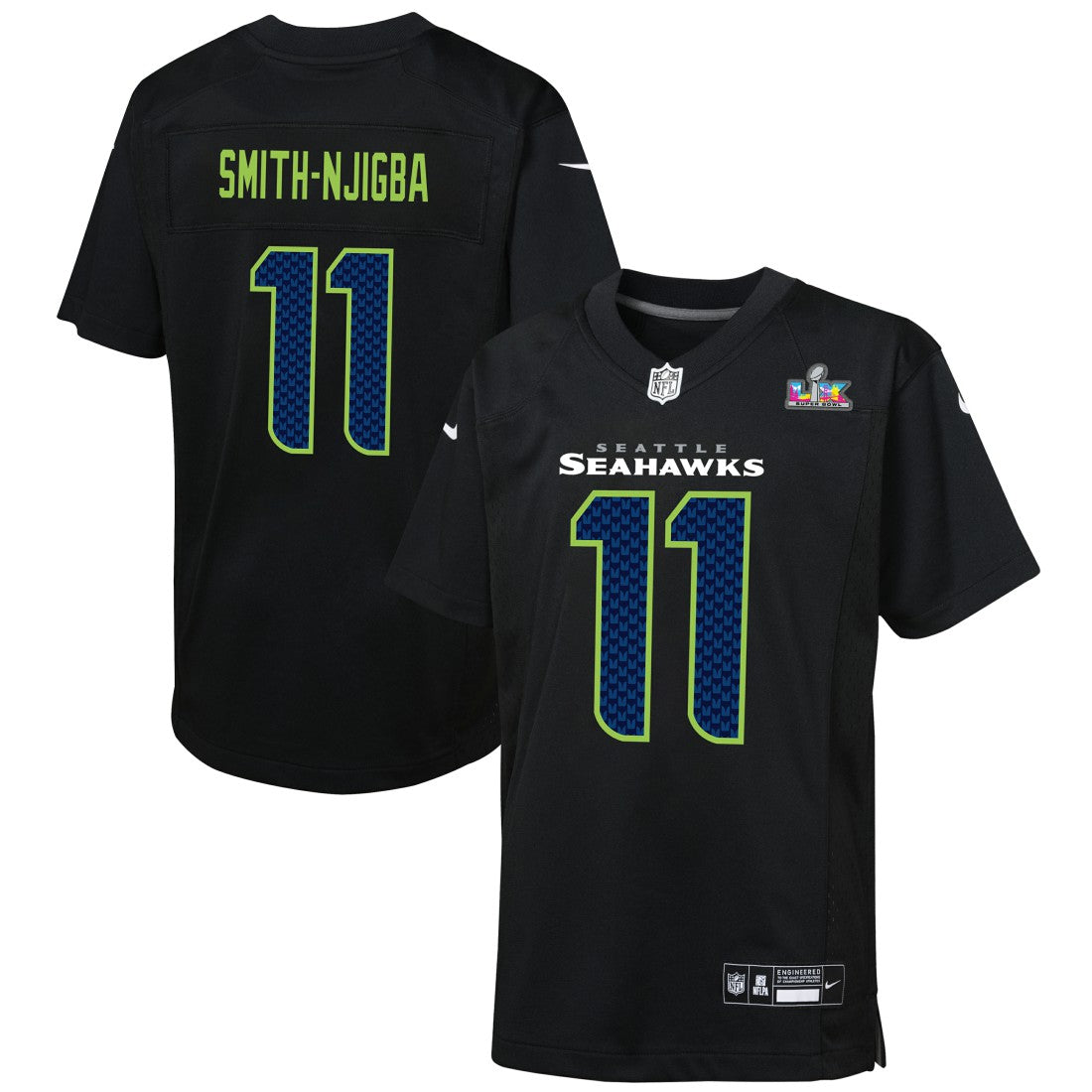 Jaxon Smith-Njigba  Youth Super Bowl LX Patch Carbon Fashion Game Jersey - Seattle Seahawks Jerseys