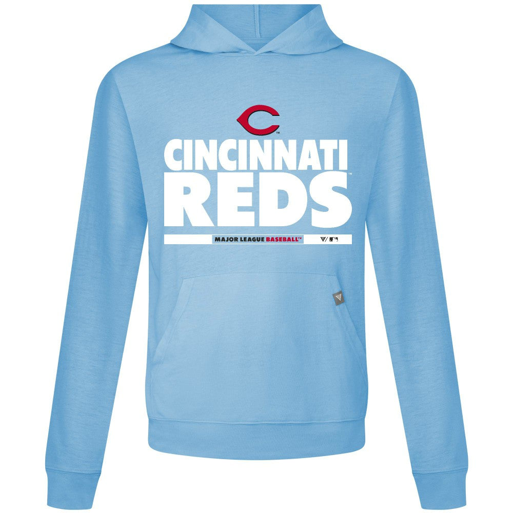 Light Blue Cincinnati Reds Levelwear Relay Center Stage Long Sleeve Hooded T-Shirt
