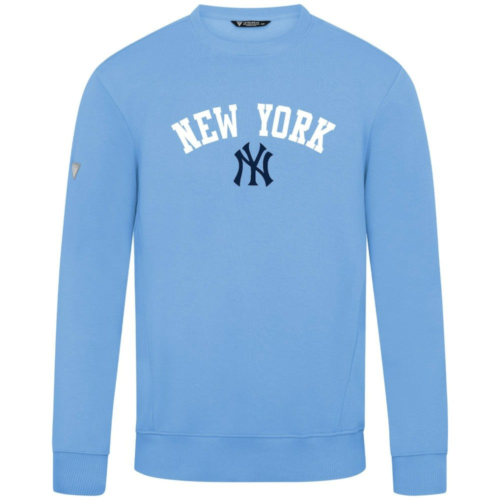 Light Blue New York Yankees Levelwear Zane Felt Arch Pullover Sweatshirt
