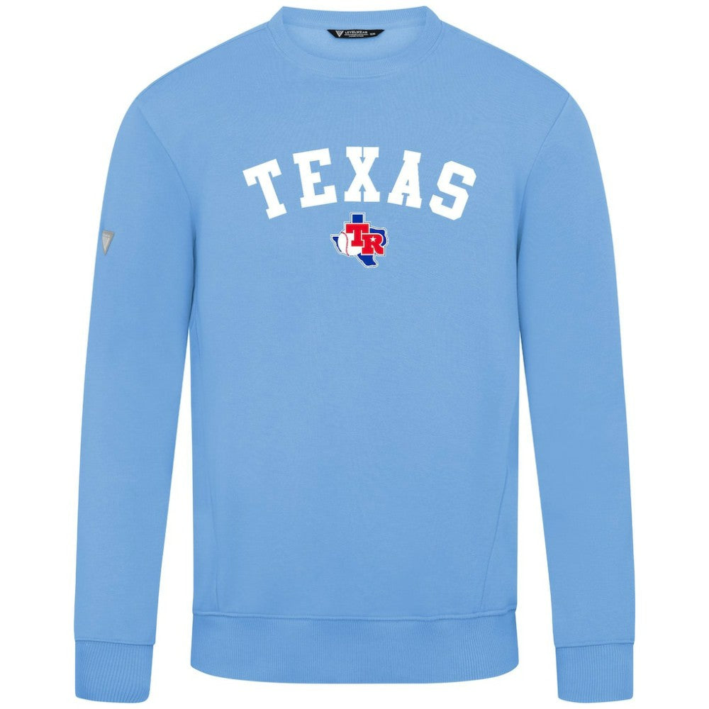 Light Blue Texas Rangers Levelwear Zane Felt Arch Pullover Sweatshirt