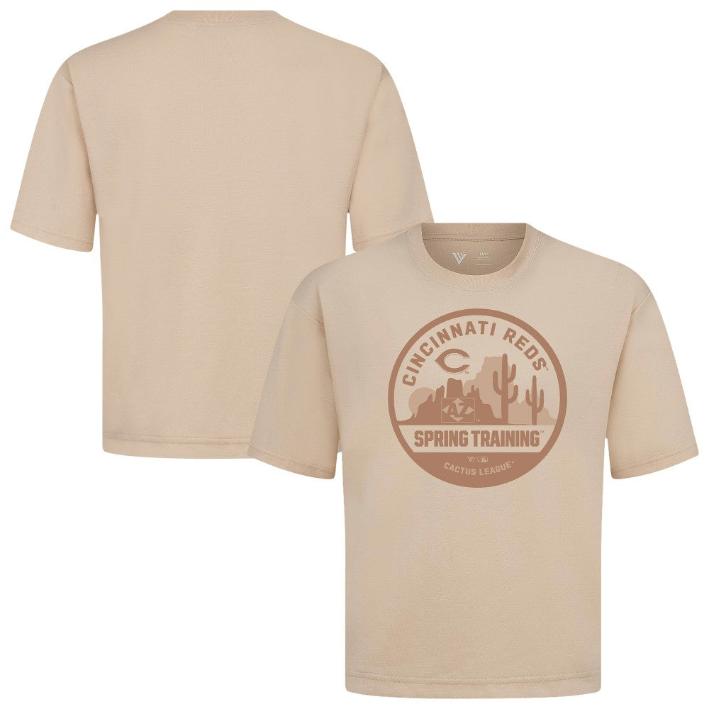 Khaki Cincinnati Reds Levelwear Spring Training Badge Luxe Signature Knit T-Shirt