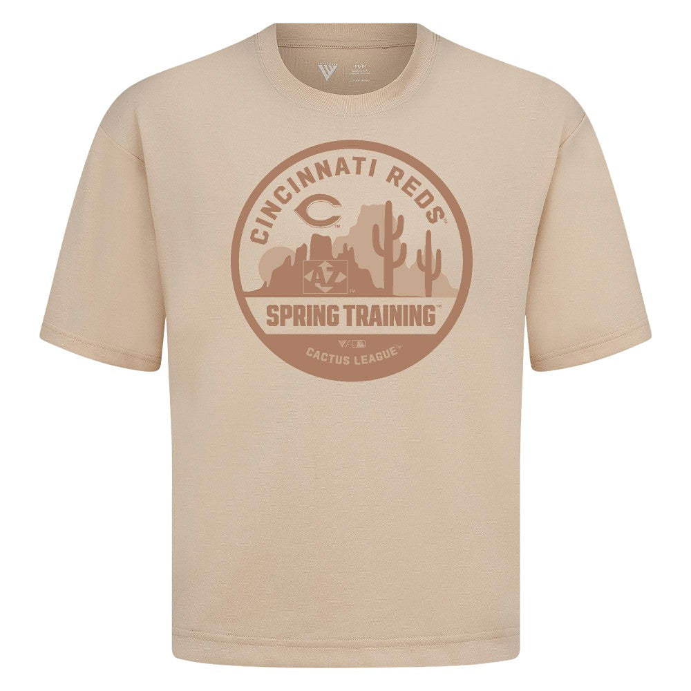 Khaki Cincinnati Reds Levelwear Spring Training Badge Luxe Signature Knit T-Shirt