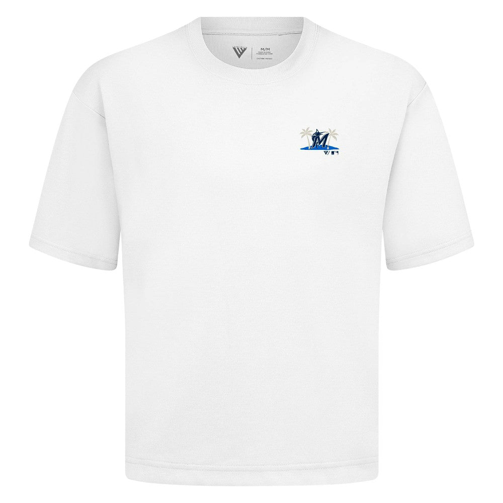 White Miami Marlins Levelwear  Luxe Signature Knit T-Shirt
