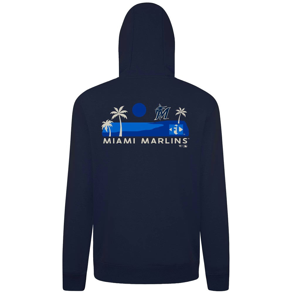 Navy Miami Marlins Levelwear Panoramic Podium Hoodie