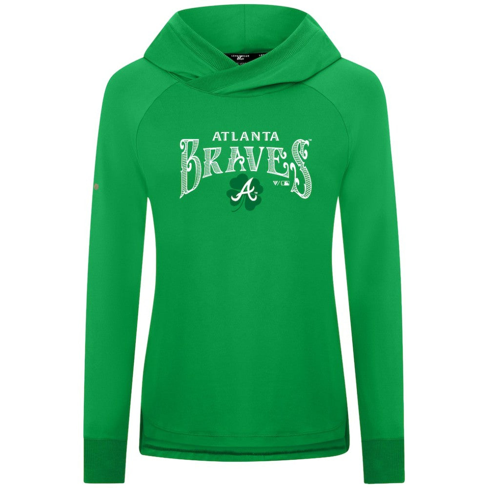 Green Atlanta Braves Levelwear Women's St. Patrick's Day Slender Raglan Hoodie