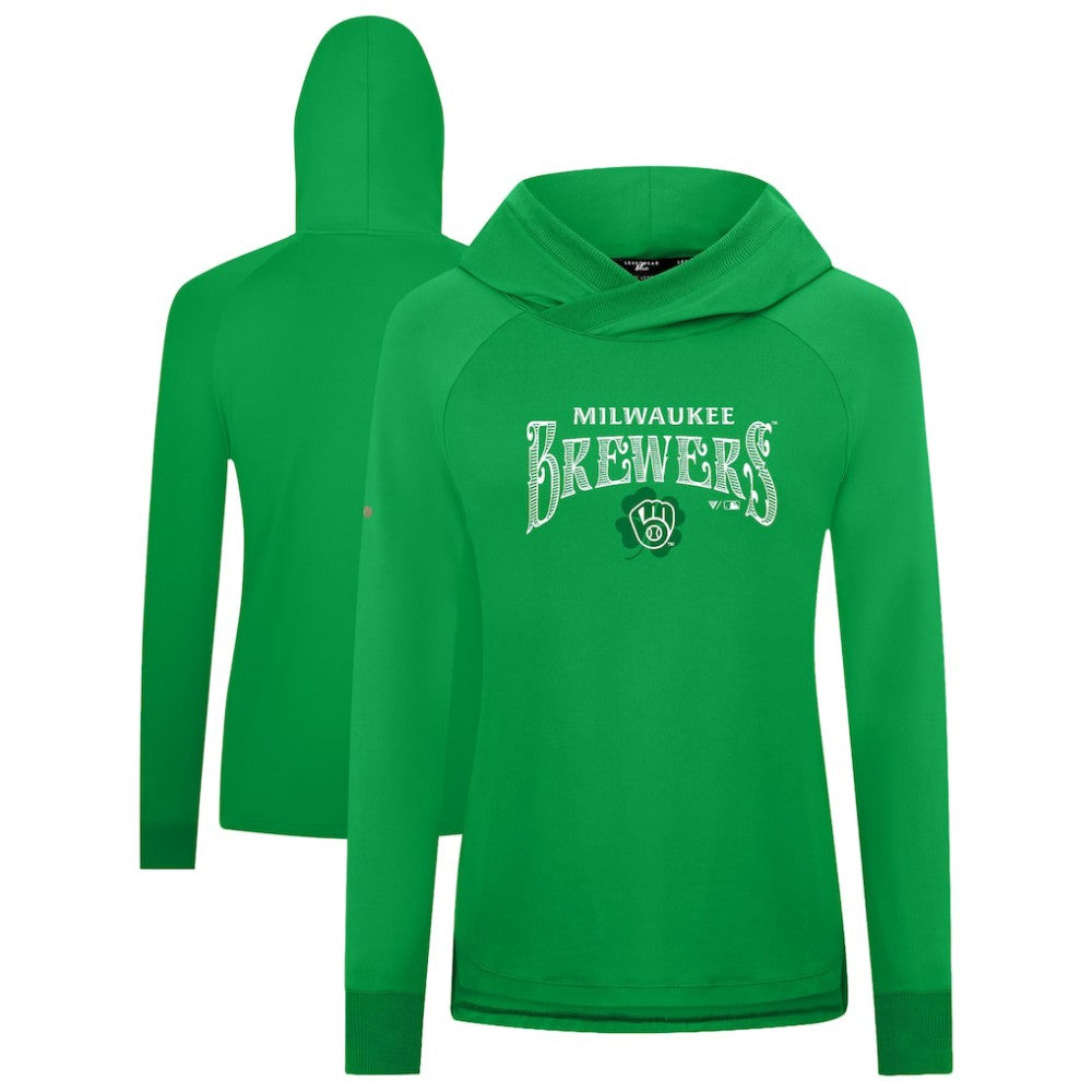 Green Milwaukee Brewers Levelwear Women's St. Patrick's Day Slender Raglan Hoodie