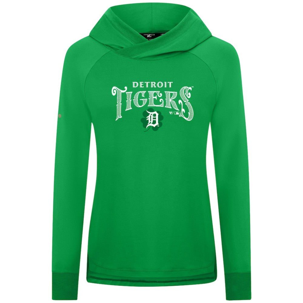Green Detroit Tigers Levelwear Women's St. Patrick's Day Slender Raglan Hoodie