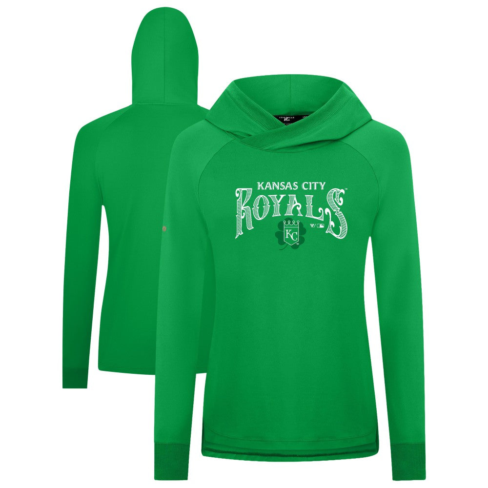Green Kansas City Royals Levelwear Women's St. Patrick's Day Slender Raglan Hoodie