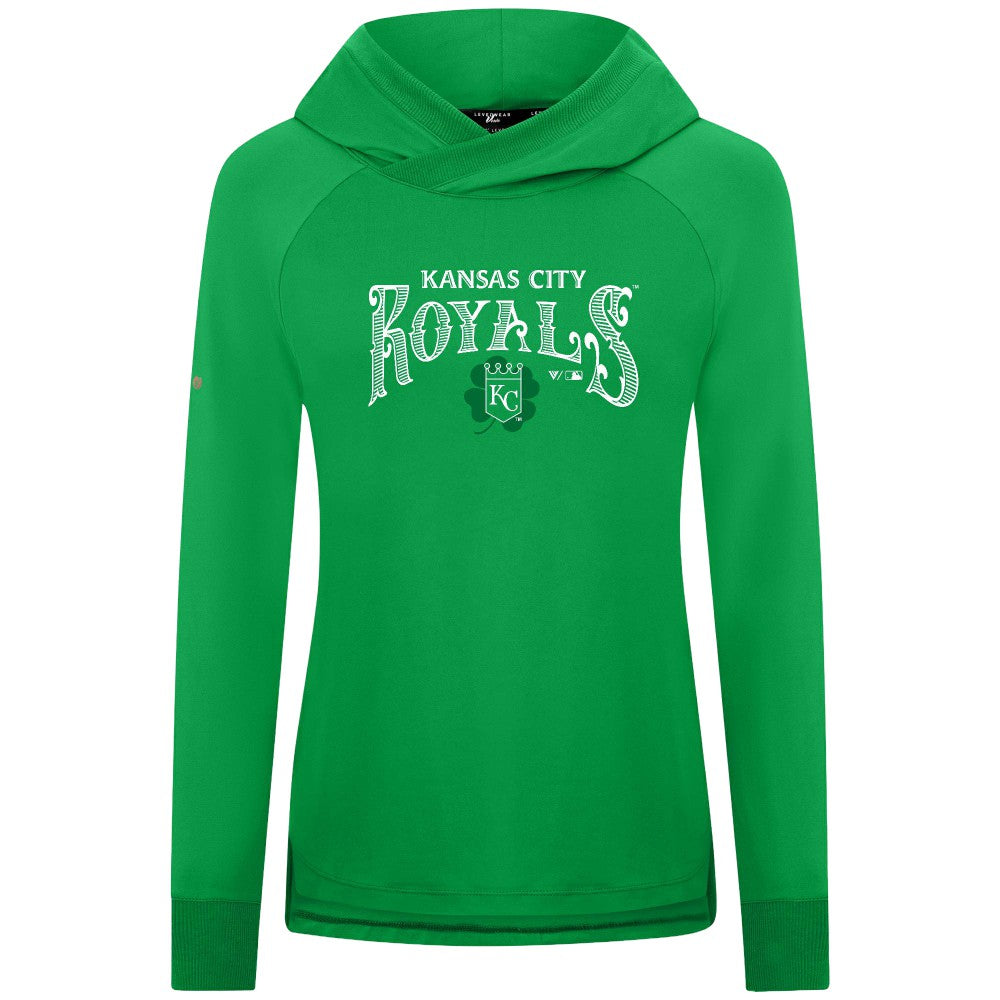 Green Kansas City Royals Levelwear Women's St. Patrick's Day Slender Raglan Hoodie