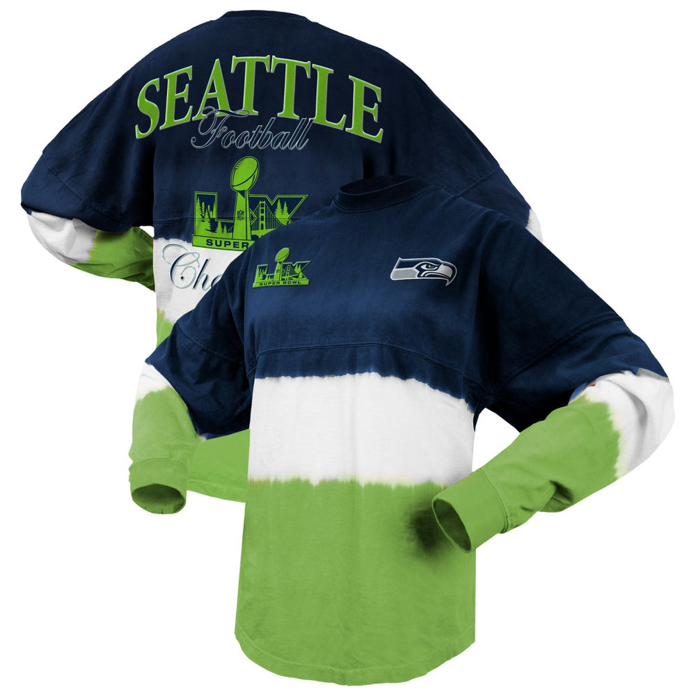 Spirit Jersey Women's Super Bowl LX s Horizontal Ombre Long Sleeve T-Shirt - Seattle Seahawks T-shirts