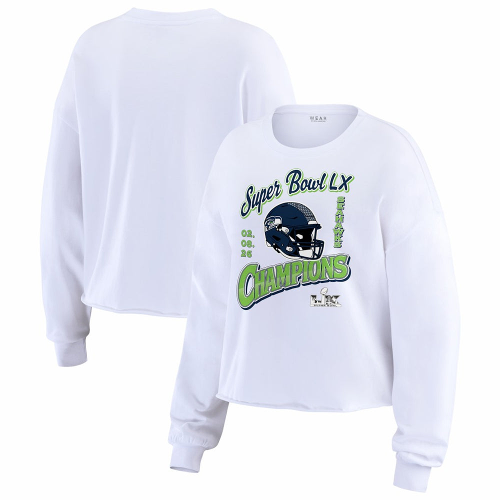 WEAR by Erin Andrews Women's Super Bowl LX s Cropped Long Sleeve T-Shirt - Seattle Seahawks T-shirts