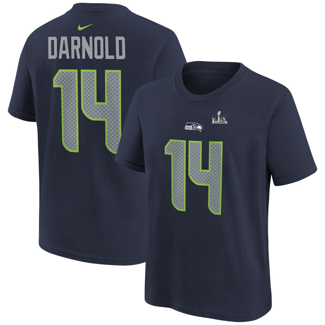 Sam Darnold  Youth Super Bowl LX Name & Number T-Shirt - Seattle Seahawks T-shirts