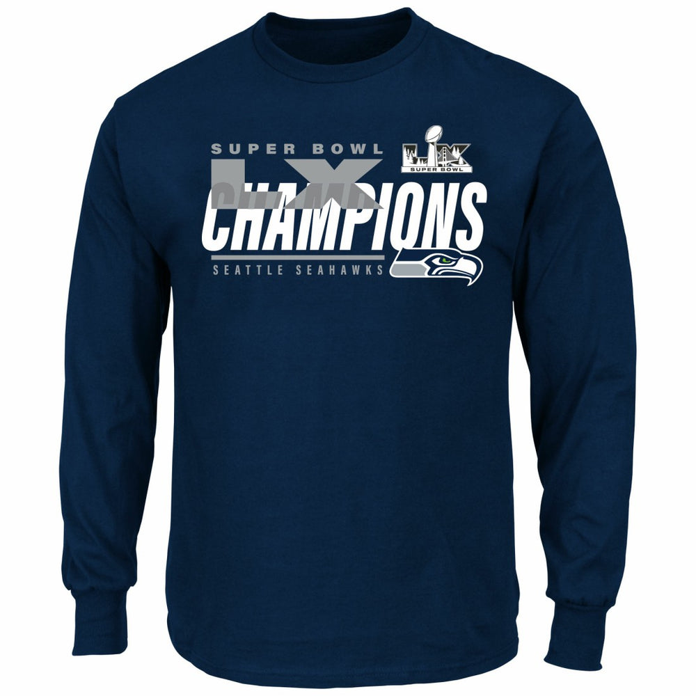 Super Bowl LX Champions Big & Tall Iconic Victory Long Sleeve T-Shirt - Seattle Seahawks T-shirts
