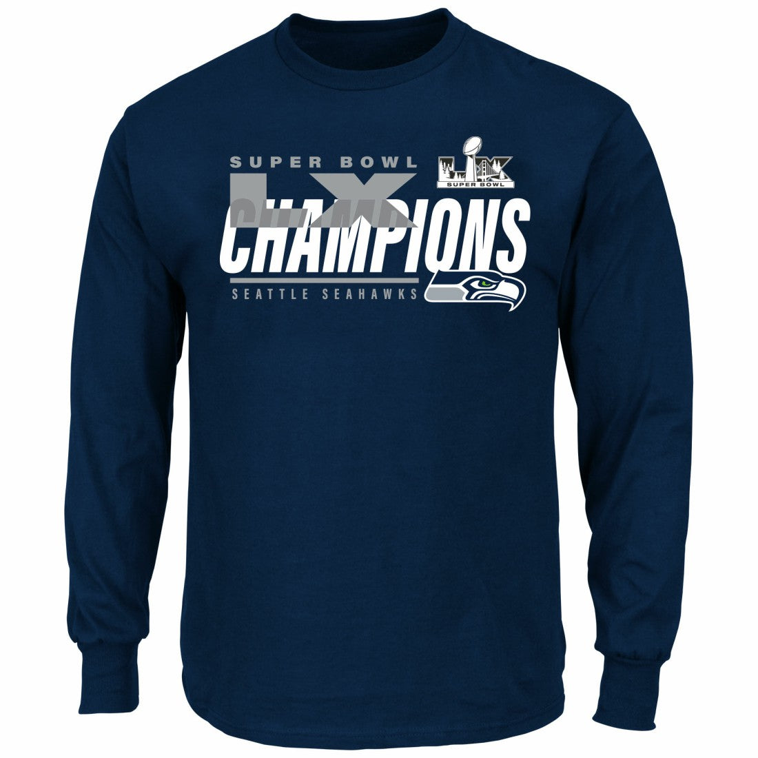 Super Bowl LX Champions Big & Tall Iconic Victory Long Sleeve T-Shirt - Seattle Seahawks T-shirts