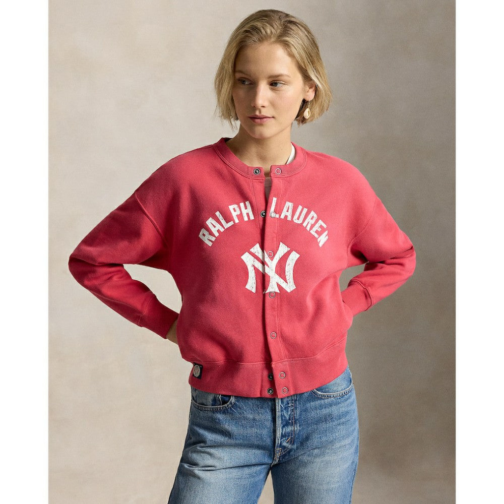 Red Yankees Polo Ralph Lauren Women's Seasonal Knit Full-Snap Cardigan