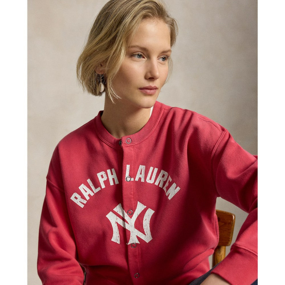 Red Yankees Polo Ralph Lauren Women's Seasonal Knit Full-Snap Cardigan