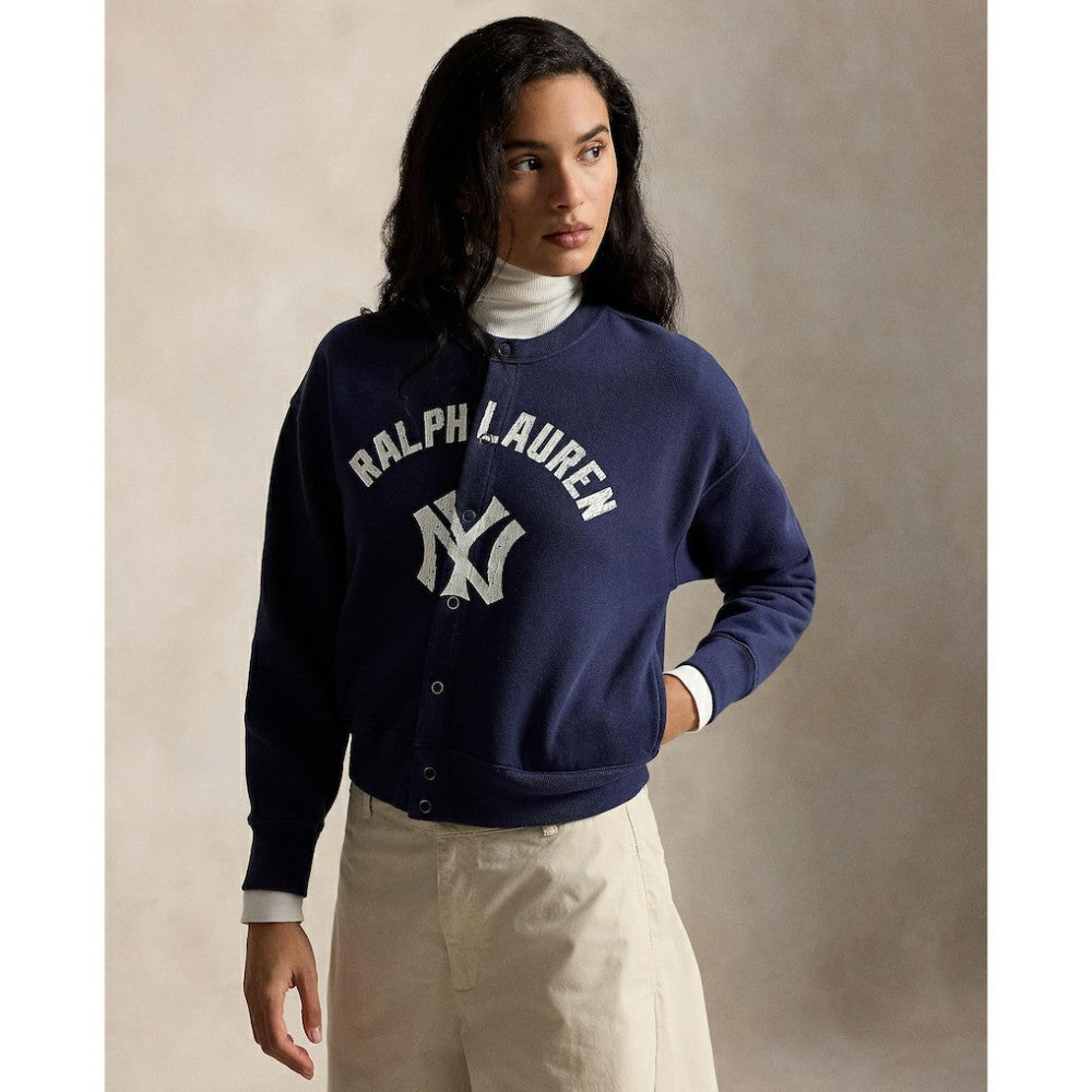 Navy Yankees Polo Ralph Lauren Women's Seasonal Knit Full-Snap Cardigan