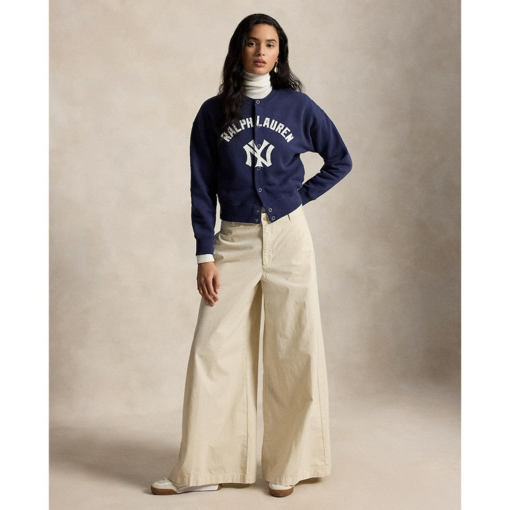 Navy Yankees Polo Ralph Lauren Women's Seasonal Knit Full-Snap Cardigan