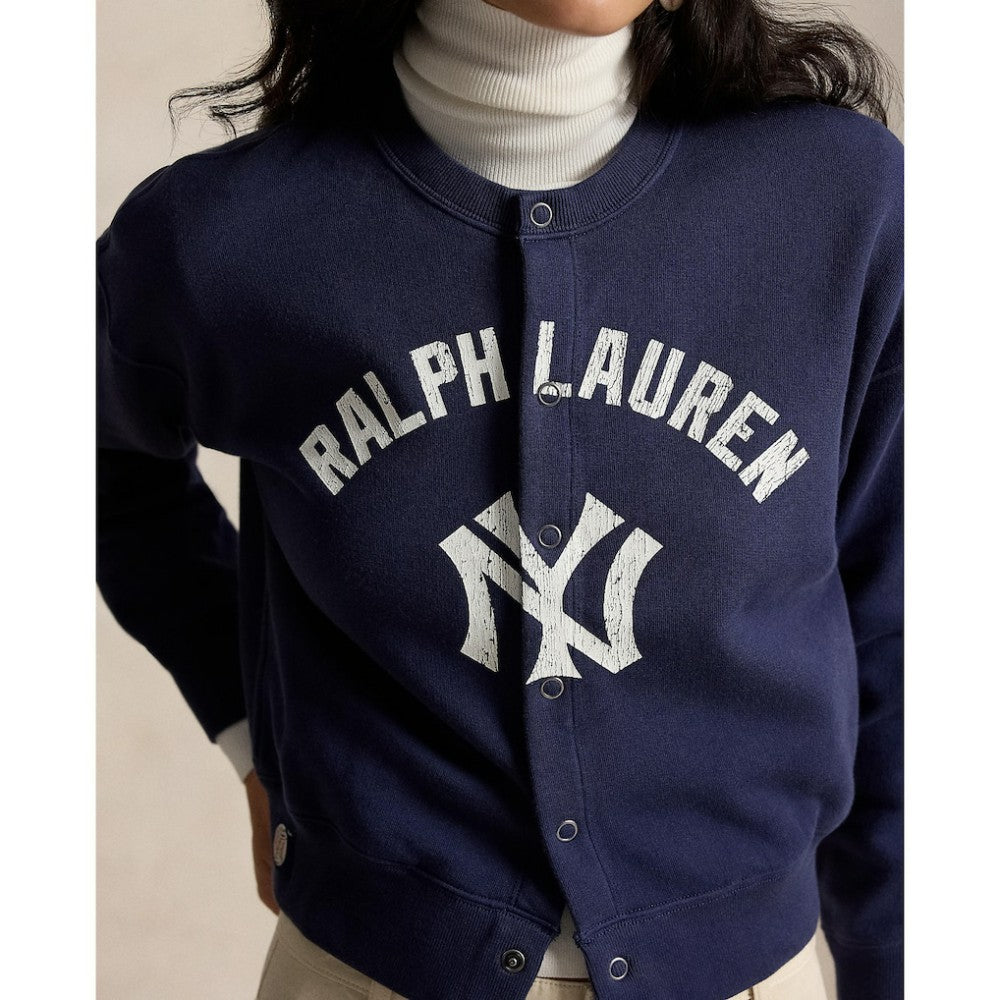 Navy Yankees Polo Ralph Lauren Women's Seasonal Knit Full-Snap Cardigan