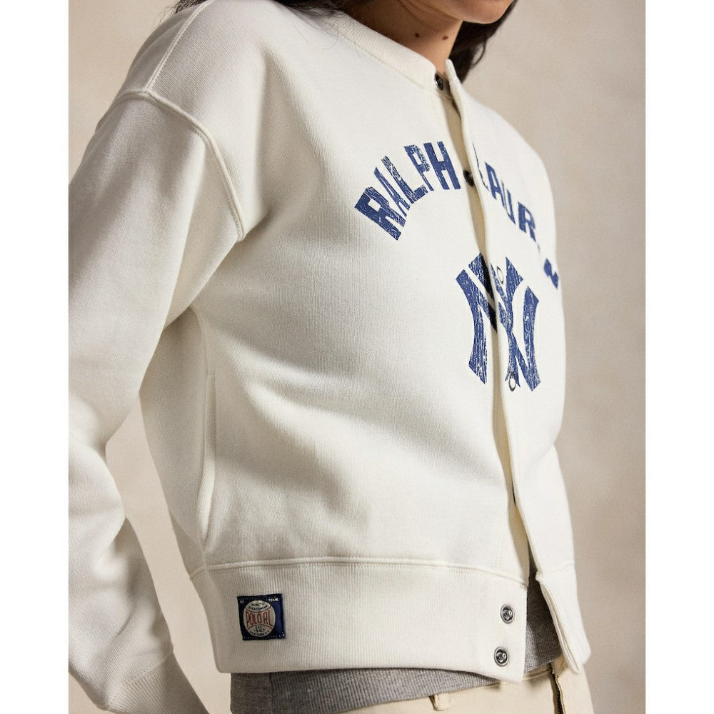 White Yankees Polo Ralph Lauren Women's Seasonal Knit Full-Snap Cardigan