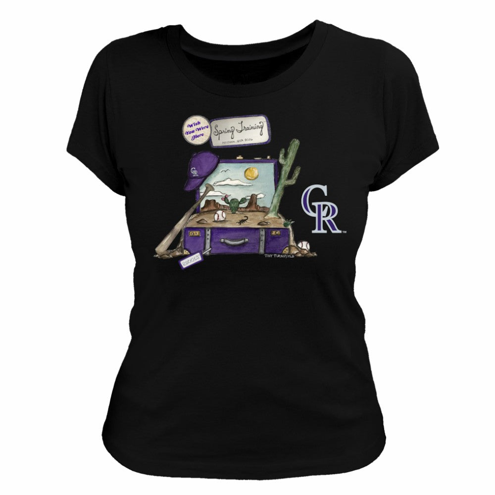 Black Colorado Rockies Tiny Turnip Women's 2026 Spring Training T-Shirt