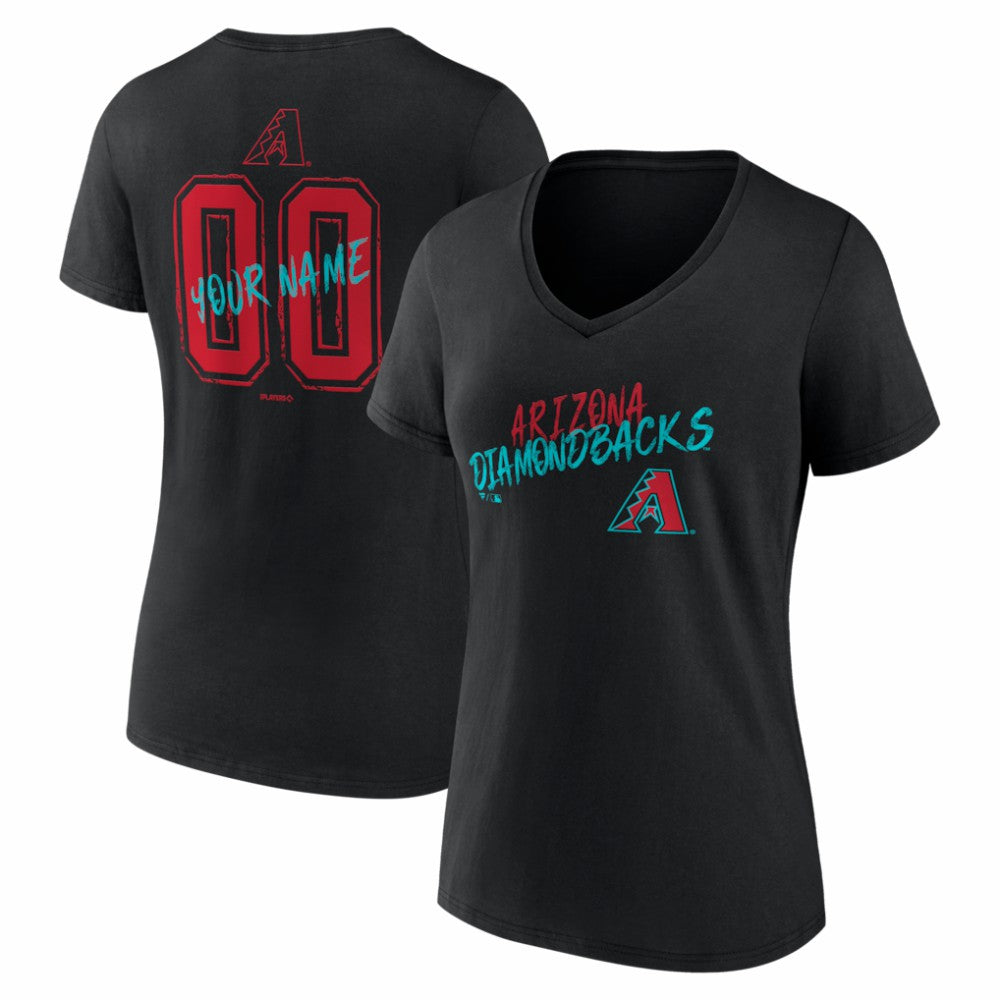 Black Arizona Diamondbacks Women's Hustle Personalized Name & Number V-Neck T-Shirt