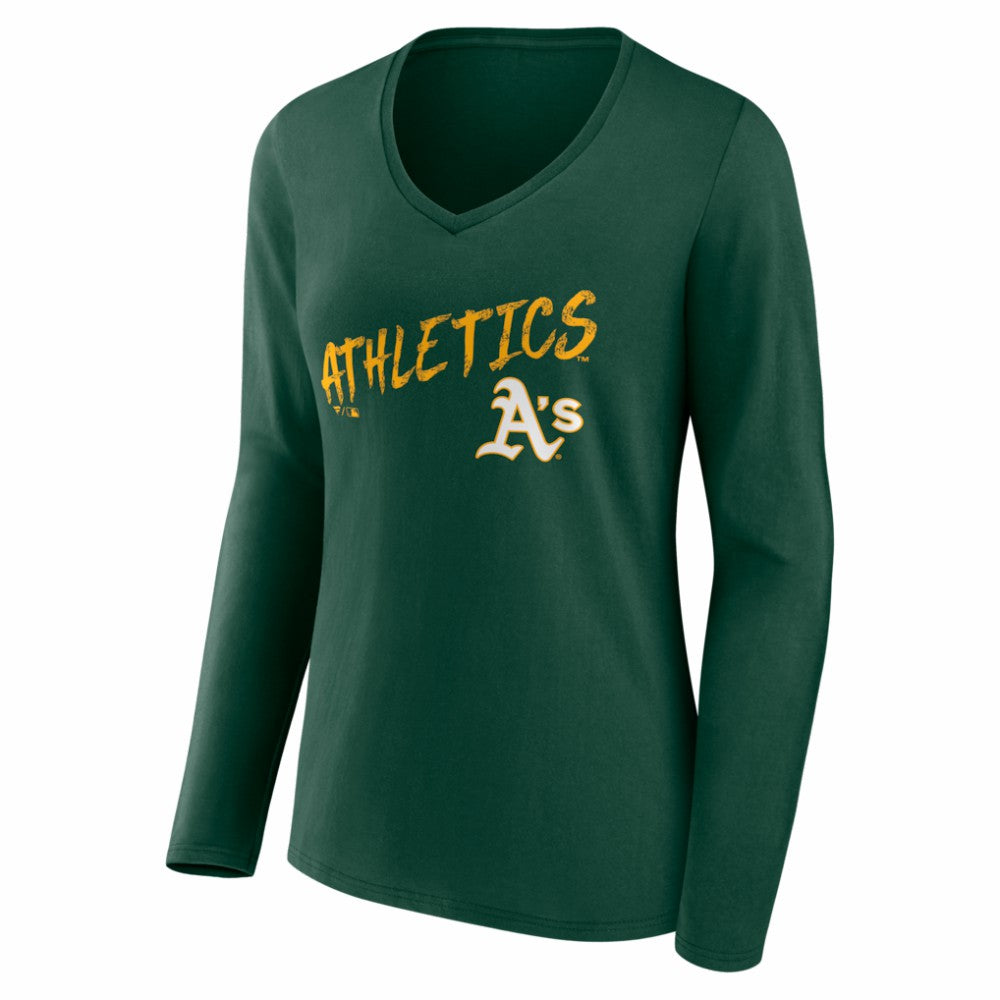 Green Athletics Women's Hustle Personalized Name & Number Long Sleeve V-Neck T-Shirt