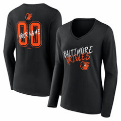 Black Baltimore Orioles Women's Hustle Personalized Name & Number Long Sleeve V-Neck T-Shirt
