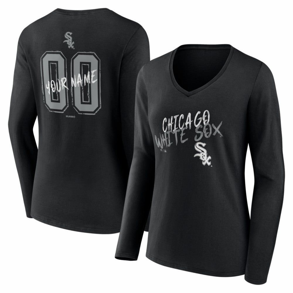 Black Chicago White Sox Women's Hustle Personalized Name & Number Long Sleeve V-Neck T-Shirt