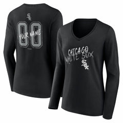 Black Chicago White Sox Women's Hustle Personalized Name & Number Long Sleeve V-Neck T-Shirt