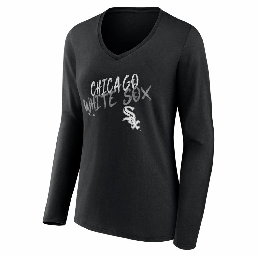 Black Chicago White Sox Women's Hustle Personalized Name & Number Long Sleeve V-Neck T-Shirt