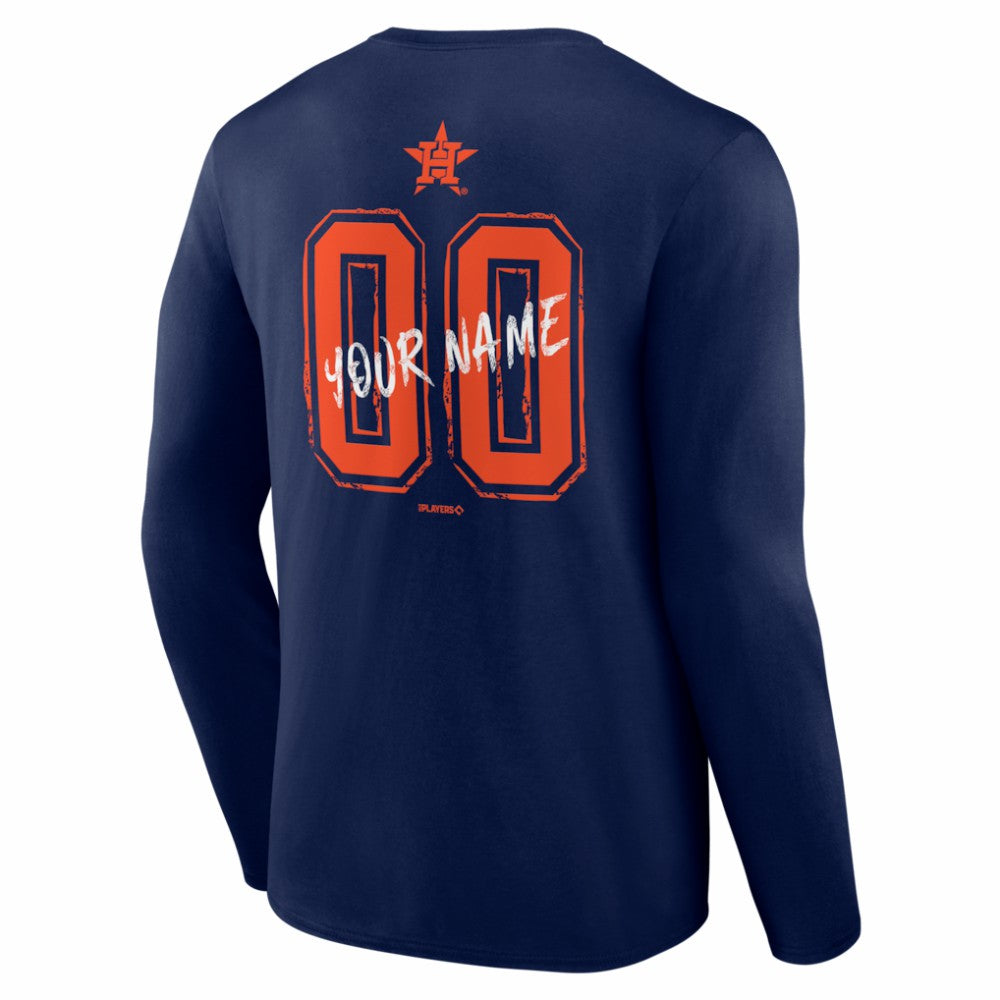 Navy Houston Astros  Hustle Personalized Name & Number Long Sleeve T-Shirt