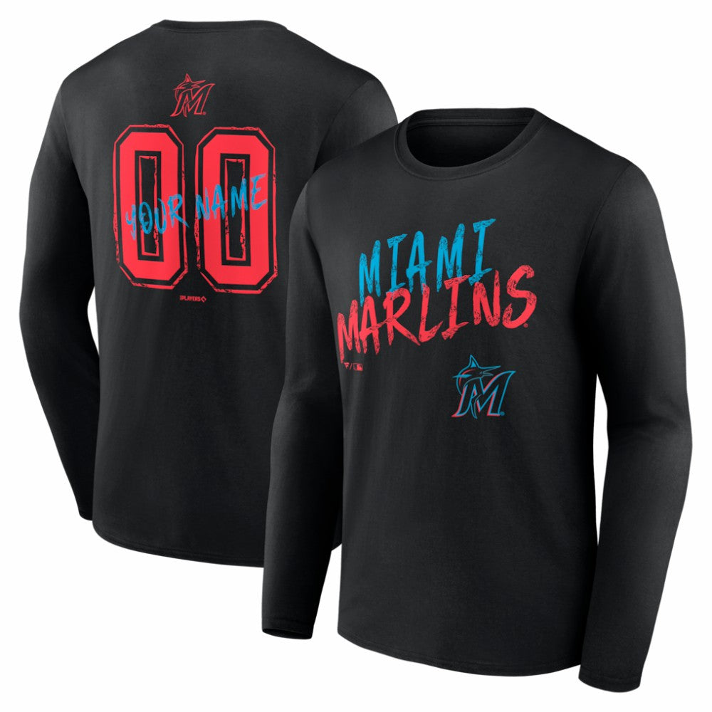 Black Miami Marlins  Hustle Personalized Name & Number Long Sleeve T-Shirt
