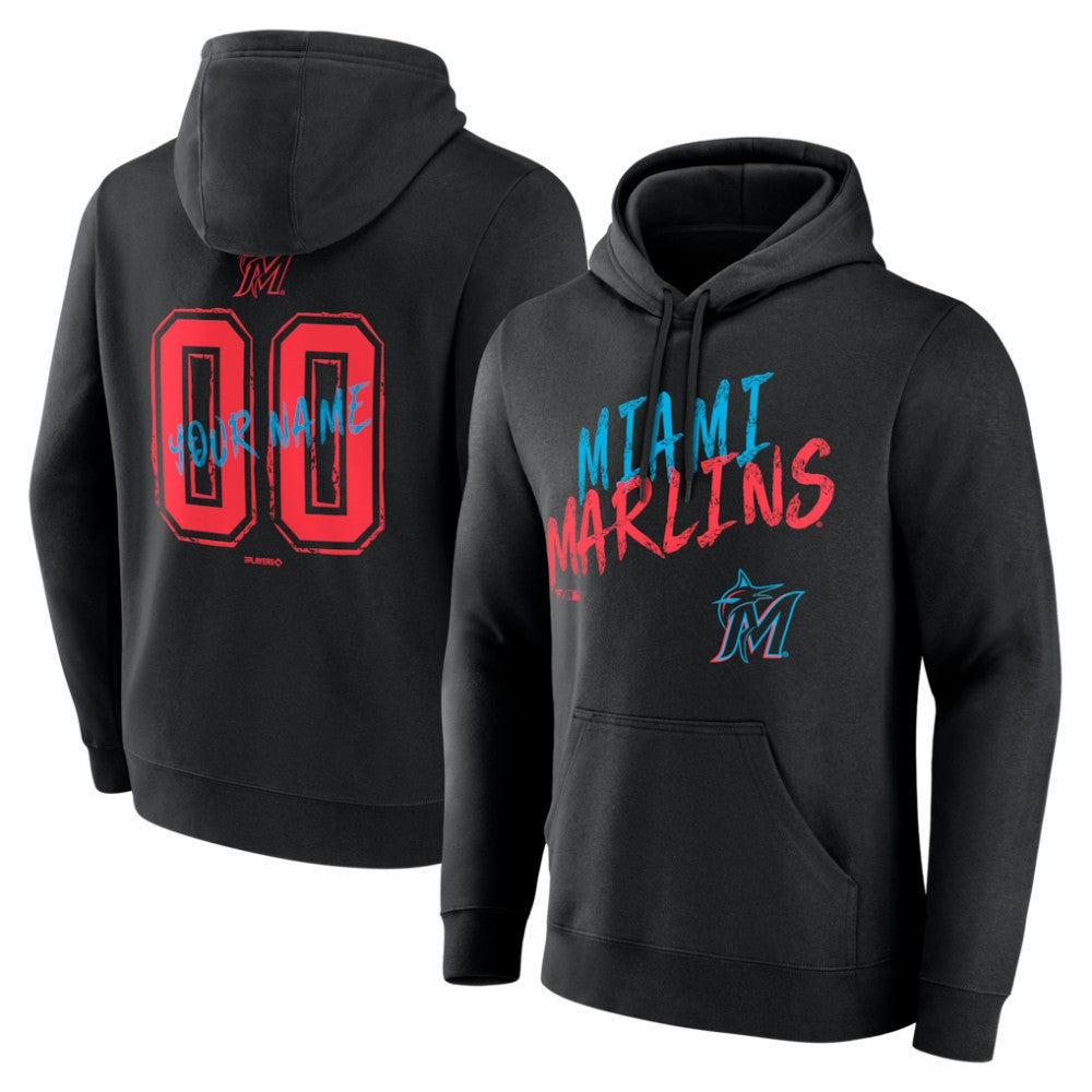 Black Miami Marlins  Hustle Personalized Name & Number Hoodie