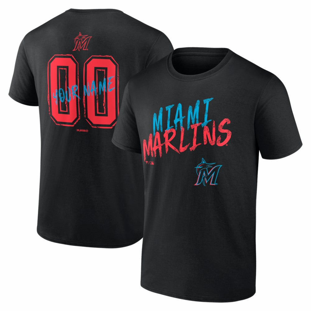 Black Miami Marlins  Hustle Personalized Name & Number T-Shirt