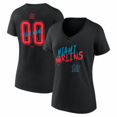 Black Miami Marlins Women's Hustle Personalized Name & Number V-Neck T-Shirt