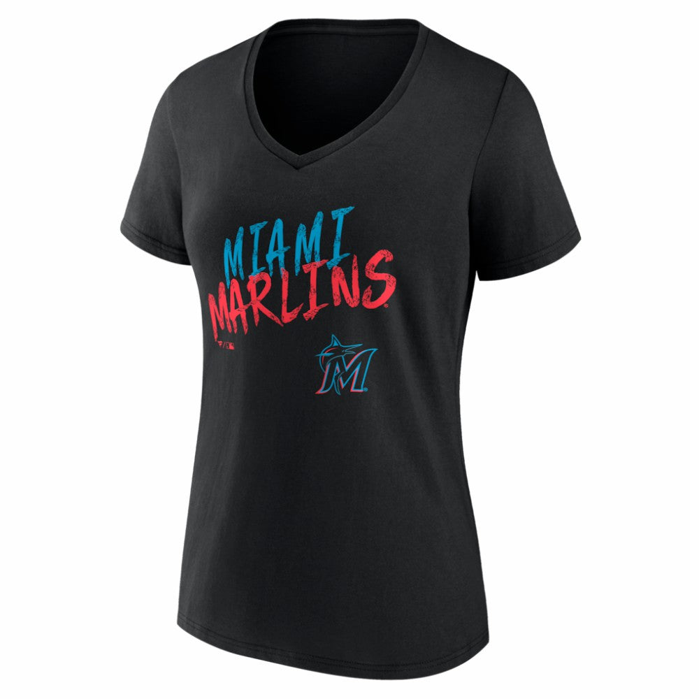 Black Miami Marlins Women's Hustle Personalized Name & Number V-Neck T-Shirt