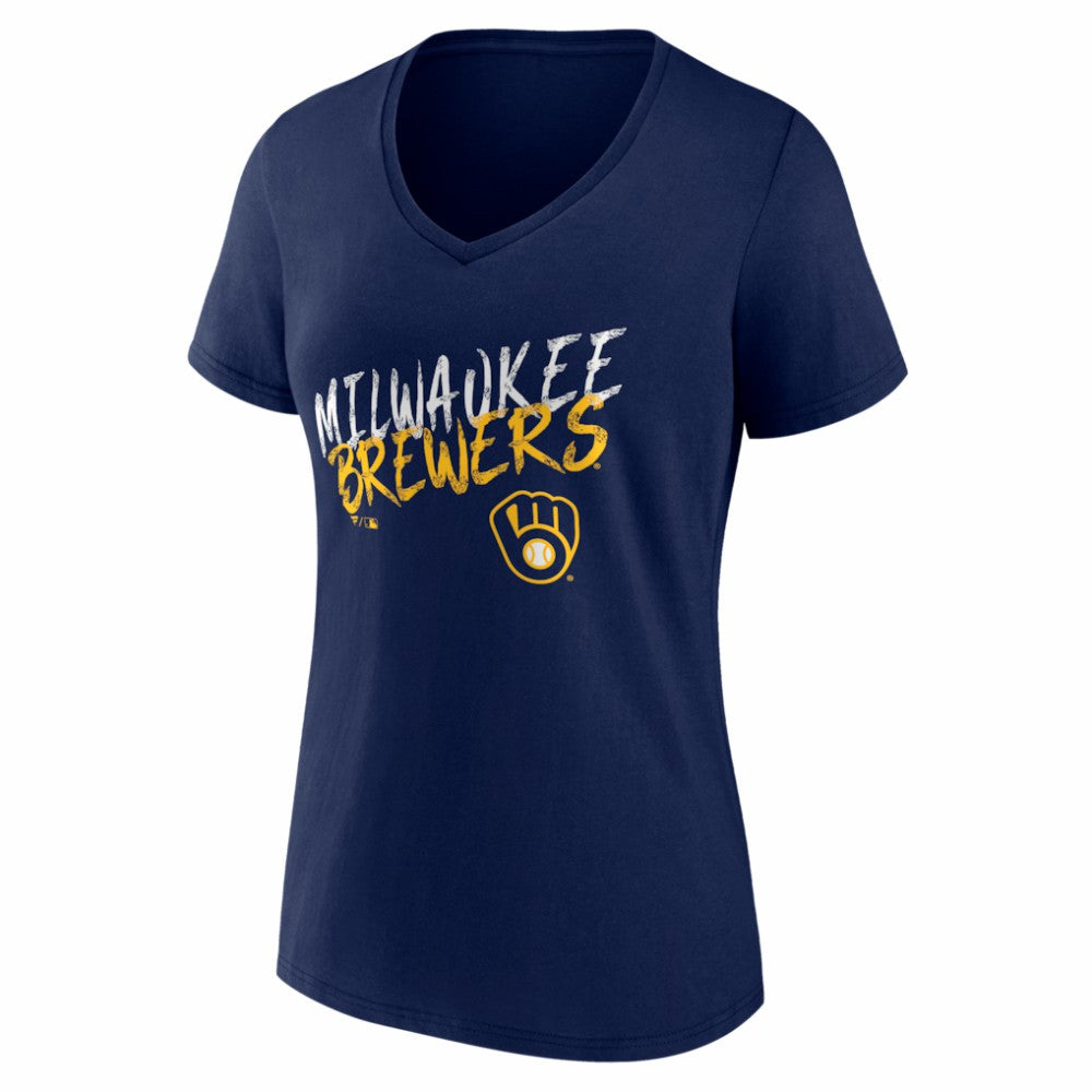 Navy Milwaukee Brewers Women's Hustle Personalized Name & Number V-Neck T-Shirt