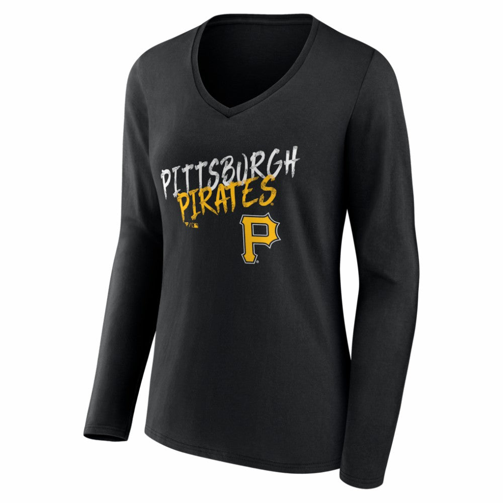 Black Pittsburgh Pirates Women's Hustle Personalized Name & Number Long Sleeve V-Neck T-Shirt
