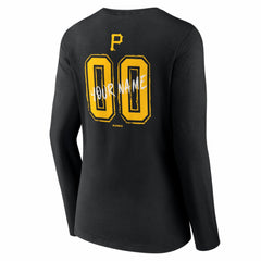 Black Pittsburgh Pirates Women's Hustle Personalized Name & Number Long Sleeve V-Neck T-Shirt