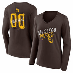 Brown San Diego Padres Women's Hustle Personalized Name & Number Long Sleeve V-Neck T-Shirt