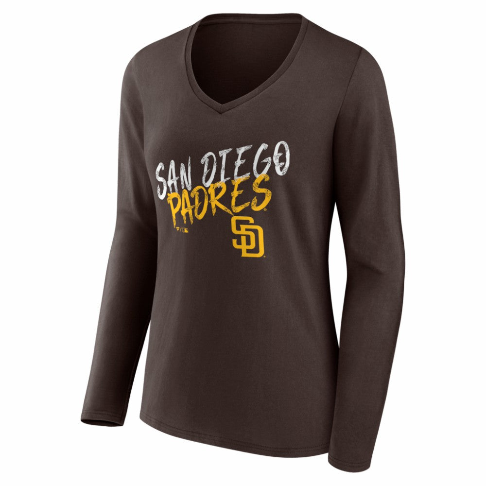 Brown San Diego Padres Women's Hustle Personalized Name & Number Long Sleeve V-Neck T-Shirt