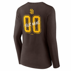 Brown San Diego Padres Women's Hustle Personalized Name & Number Long Sleeve V-Neck T-Shirt