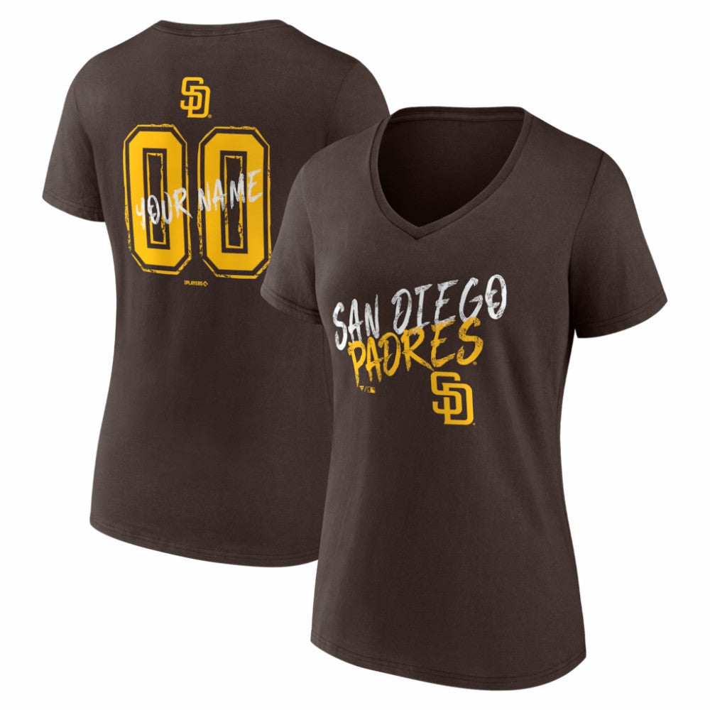 Brown San Diego Padres Women's Hustle Personalized Name & Number V-Neck T-Shirt