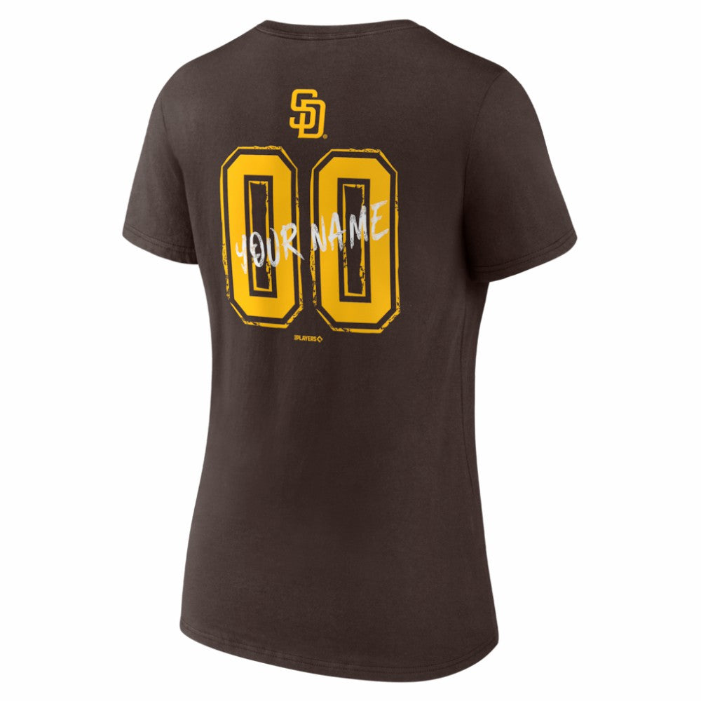Brown San Diego Padres Women's Hustle Personalized Name & Number V-Neck T-Shirt