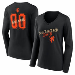 Black San Francisco Giants Women's Hustle Personalized Name & Number Long Sleeve V-Neck T-Shirt