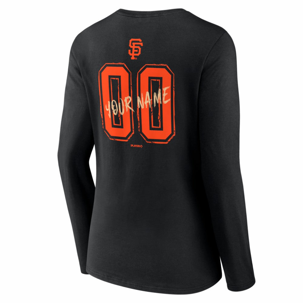Black San Francisco Giants Women's Hustle Personalized Name & Number Long Sleeve V-Neck T-Shirt